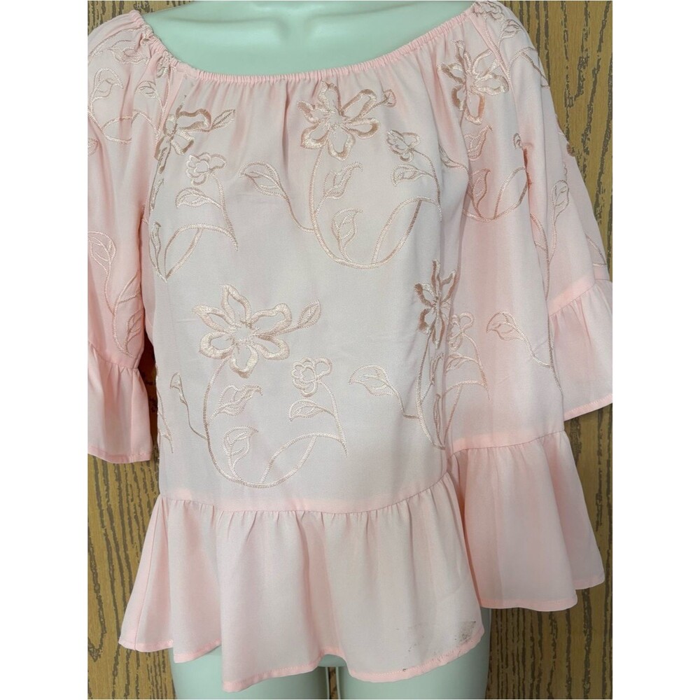 Candies Off-Shoulder Embroidered Peplum Top - Pink